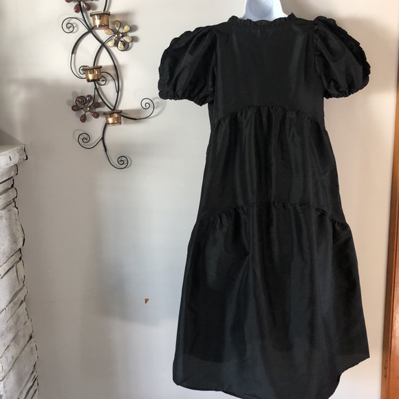NWOT Kika Vargas x Target Tiered Ruffle Edge Puff Sleeve Midi Black Dress - Picture 9 of 16